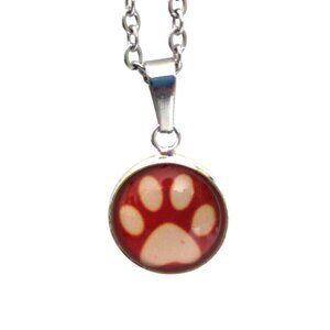 New Red Paw Print Pendant Necklace With 18" Stainless Chain Animal Lover Gift